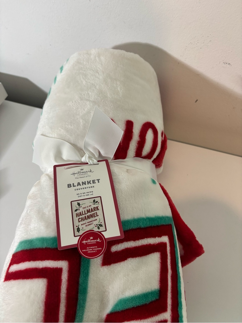 Hallmark Red White Holiday Blanket - Movie Marathon Cozy Throw NWT Christmas